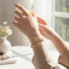 Crystal wheat ear bangle bracelet, silver finish