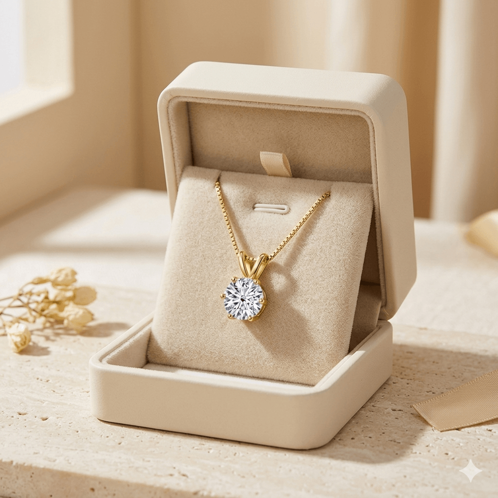 D color moissanite necklace, classic six-prong setting