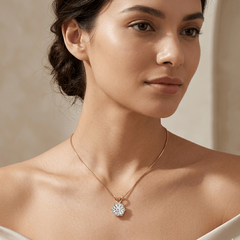 Moissanite pendant necklace, six-prong setting close-up