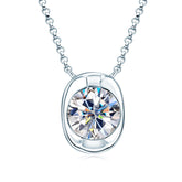 Silver necklace with a round diamond pendant on a white background
