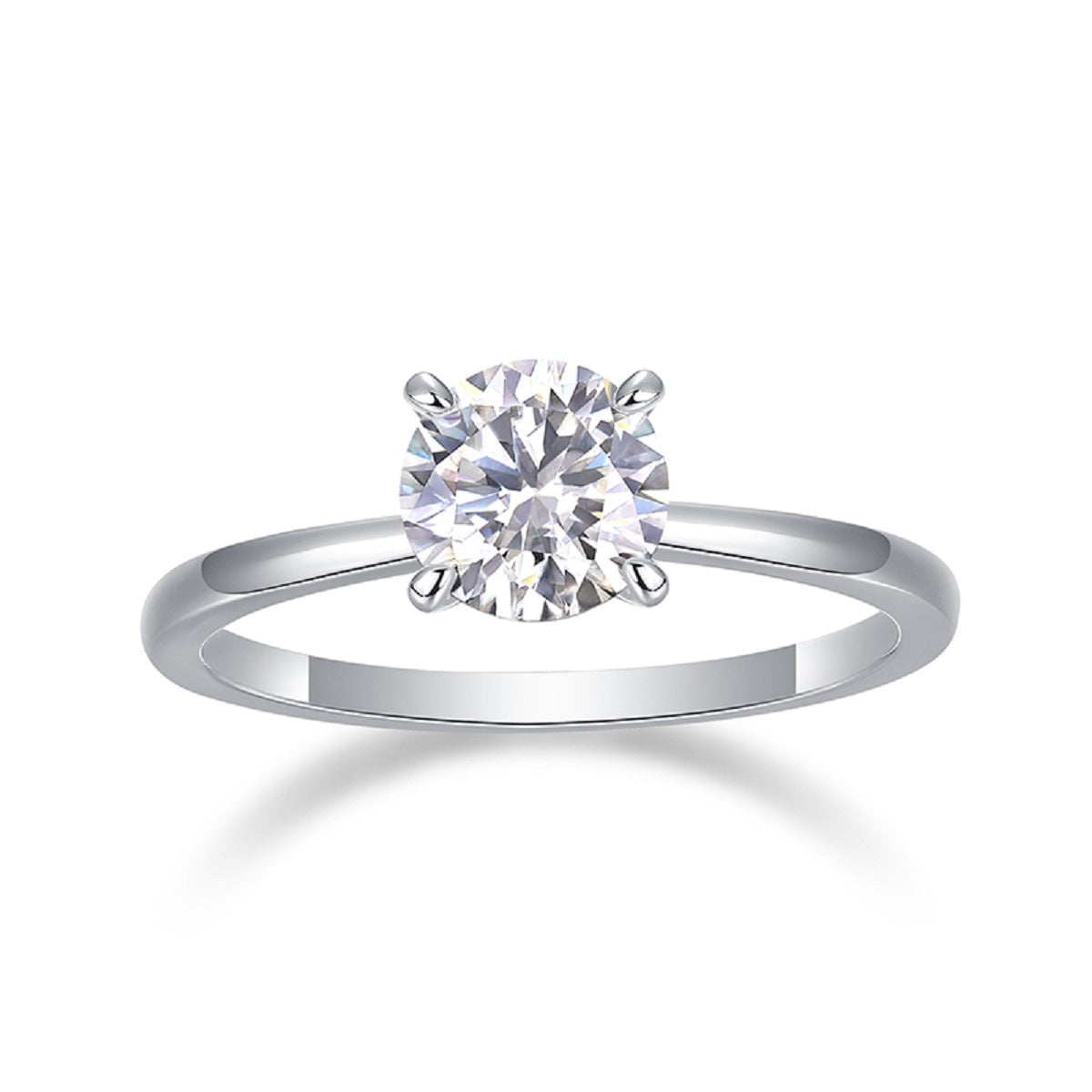 Moissanite solitaire ring in 925 sterling silver, 4-prong setting