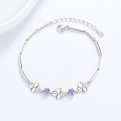 Sterling Silver Clover Bracelet with Zircon