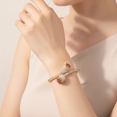 Rose rhinestone open bracelet, silver tone