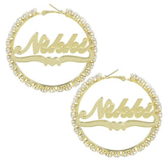Exquisitely Carved Large Rhinestone Name Earrings