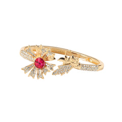 Rose rhinestone open cuff bracelet, gold tone