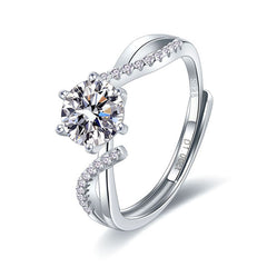 Adjustable cross moissanite ring in 925 sterling silver