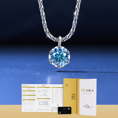 Blue moissanite pendant necklace with GRA certification