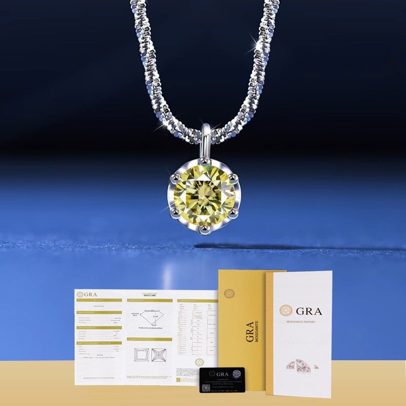 Yellow moissanite pendant necklace with GRA certificate and gift box