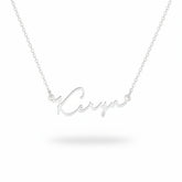 Custom name necklace in 925 silver with electroplated gold or rose gold finish. Adjustable length (21–50cm). The perfect thoughtful gift – order your engraving today. aru collection