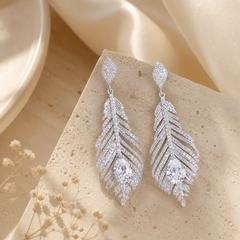 Feather stud earrings detail view, sterling silver
