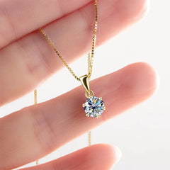 Gold moissanite pendant necklace, brilliant cut