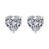 Heart-shaped diamond stud earrings on a white background