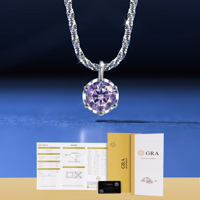 Rainbow AB moissanite pendant necklace with GRA branding