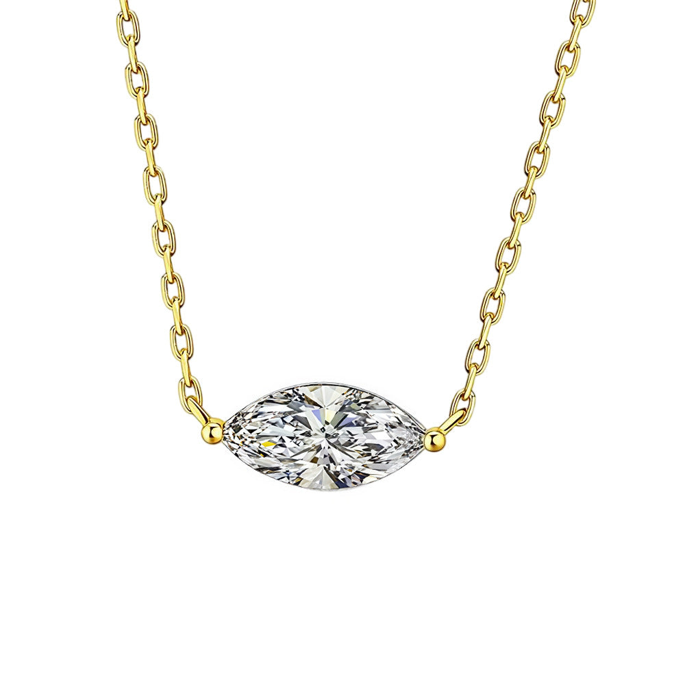 Marquise-cut moissanite pendant on a silver cross-chain with Pt950 plating
