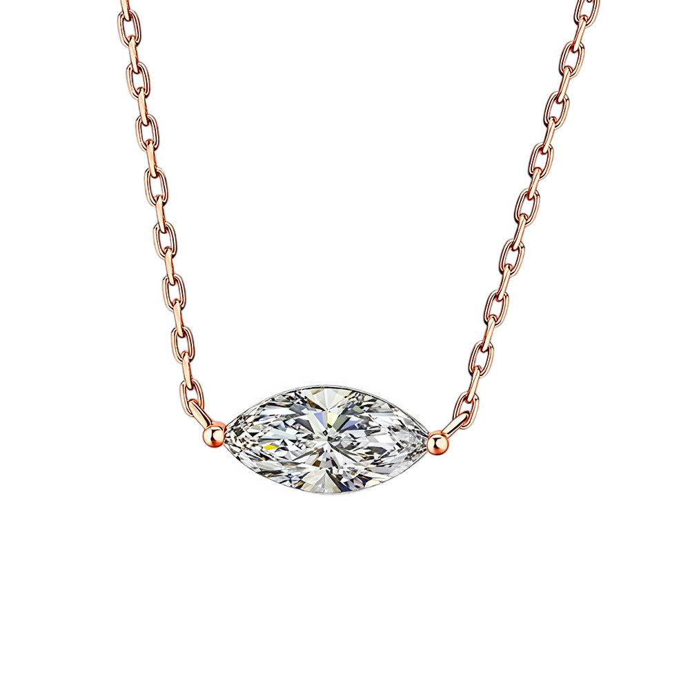 Marquise-cut moissanite pendant on a silver cross-chain with Pt950 plating