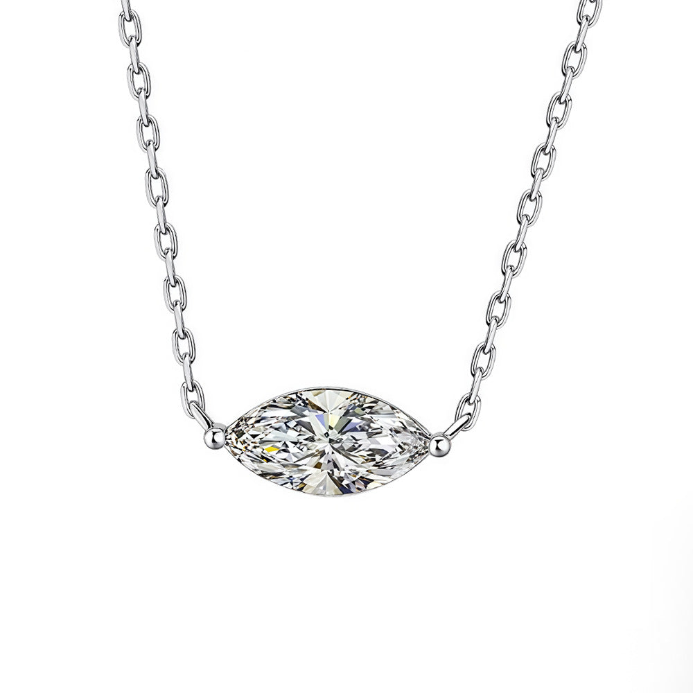 Marquise-cut moissanite pendant on a silver cross-chain with Pt950 plating
