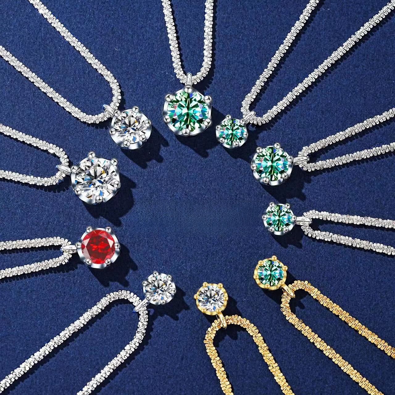 Moissanite pendant necklace collection on adjustable twist chain