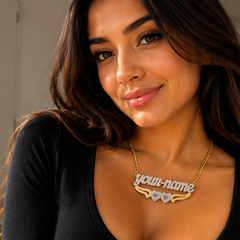 Personalized Double-Layer Name Necklace with Gold Plating aru collection