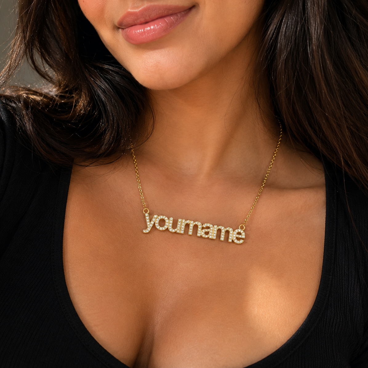 Personalized name necklace with sparkling zircon stones
