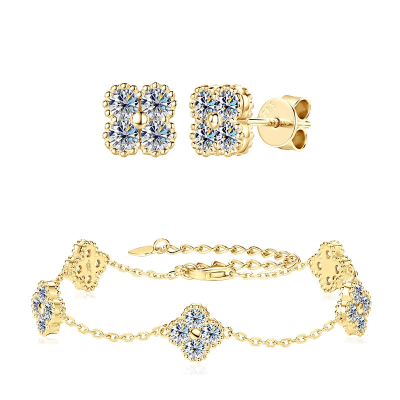 Clover moissanite jewelry set worn together