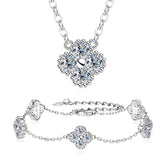 Four-leaf clover moissanite jewelry set, white gold plating
