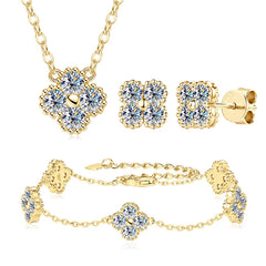 Four-leaf clover moissanite jewelry set in 18K gold plating