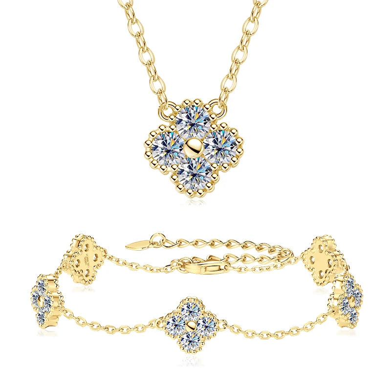 Clover moissanite jewelry set with authenticity certificate