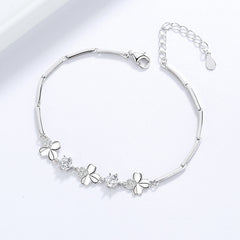 Sterling Silver Clover Bracelet with Zircon