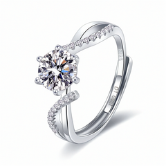 Adjustable cross moissanite ring worn on finger