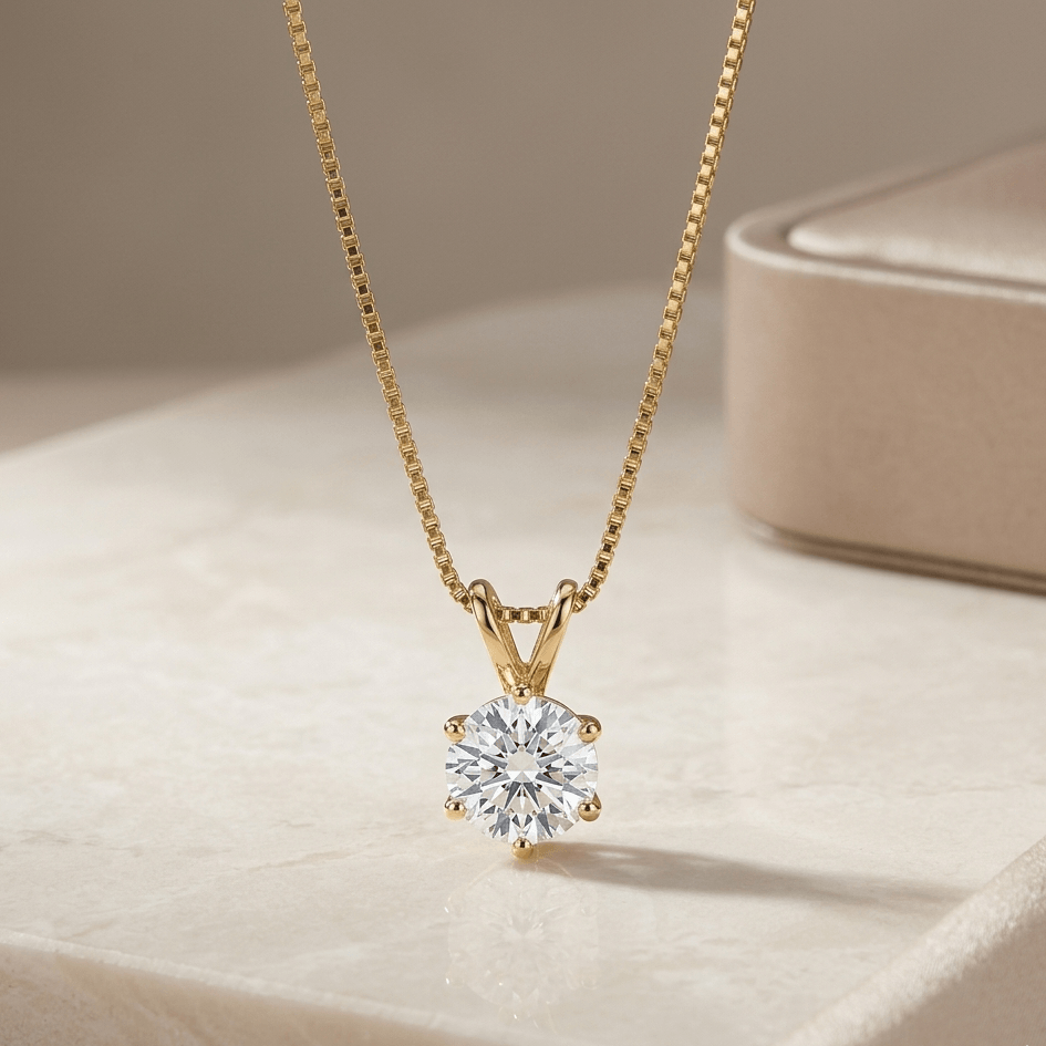 Moissanite pendant necklace, white gold plated setting