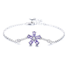 Sterling Silver Flower Zircon Bracelet for Women