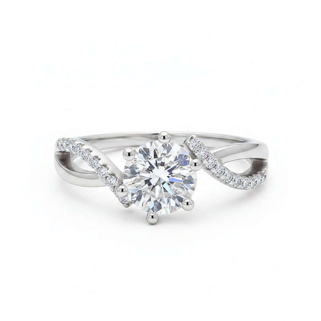 Cross moissanite ring with packaging