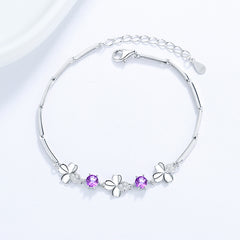 Sterling Silver Clover Bracelet with Zircon