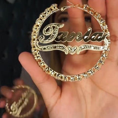 Exquisitely Carved Large Rhinestone Name Earrings