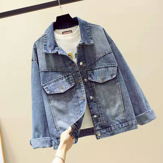 Women's Casual Loose Printed Denim Jacket