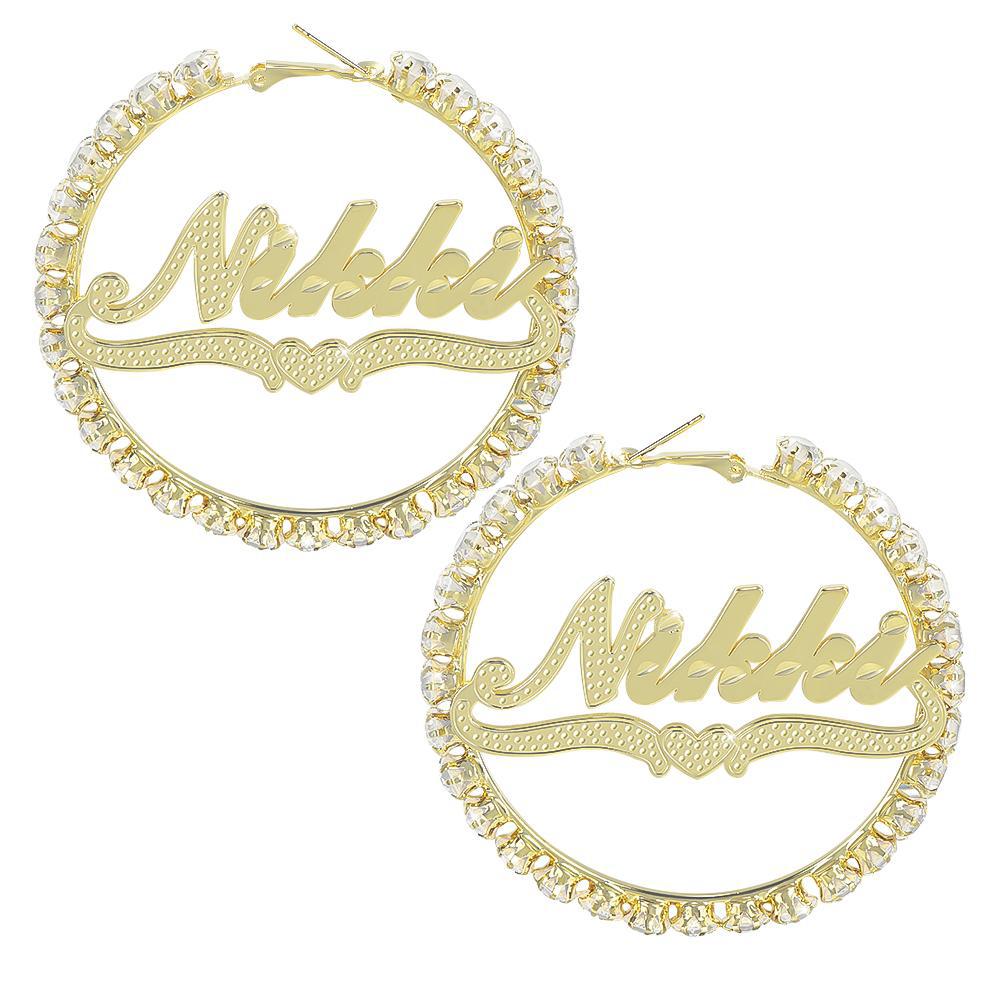 Exquisitely Carved Large Rhinestone Name Earrings