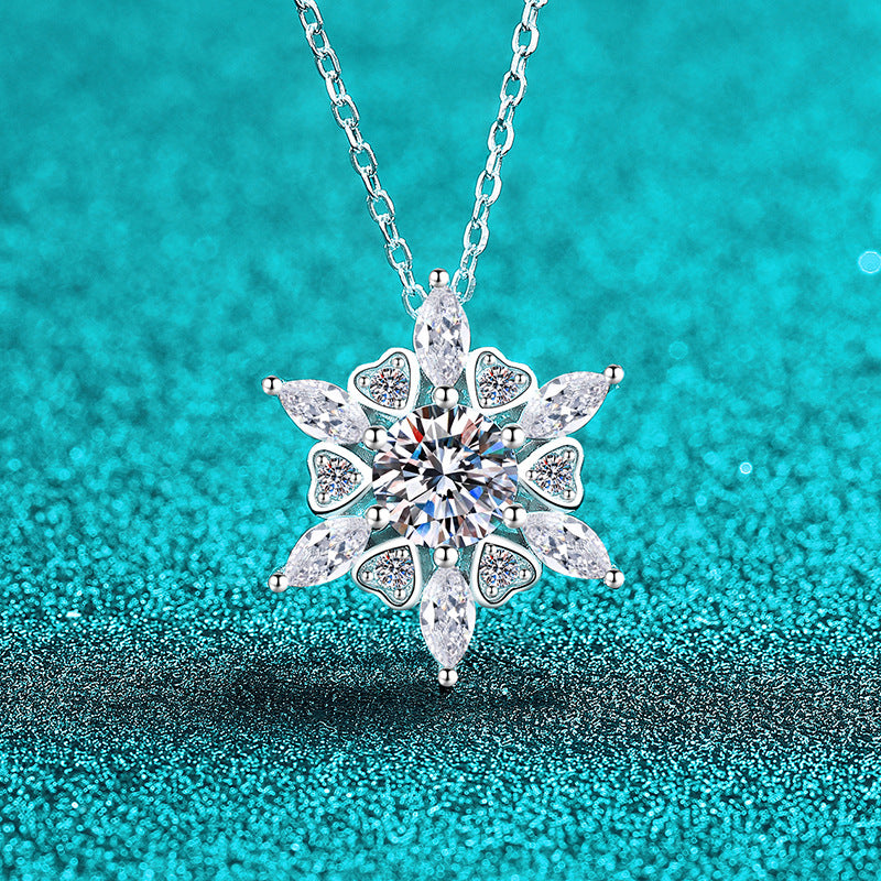 Heart Hexagonal Pendant Necklace with Moissanite Sterling Silver