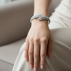 Crystal wheat bangle bracelet detail view