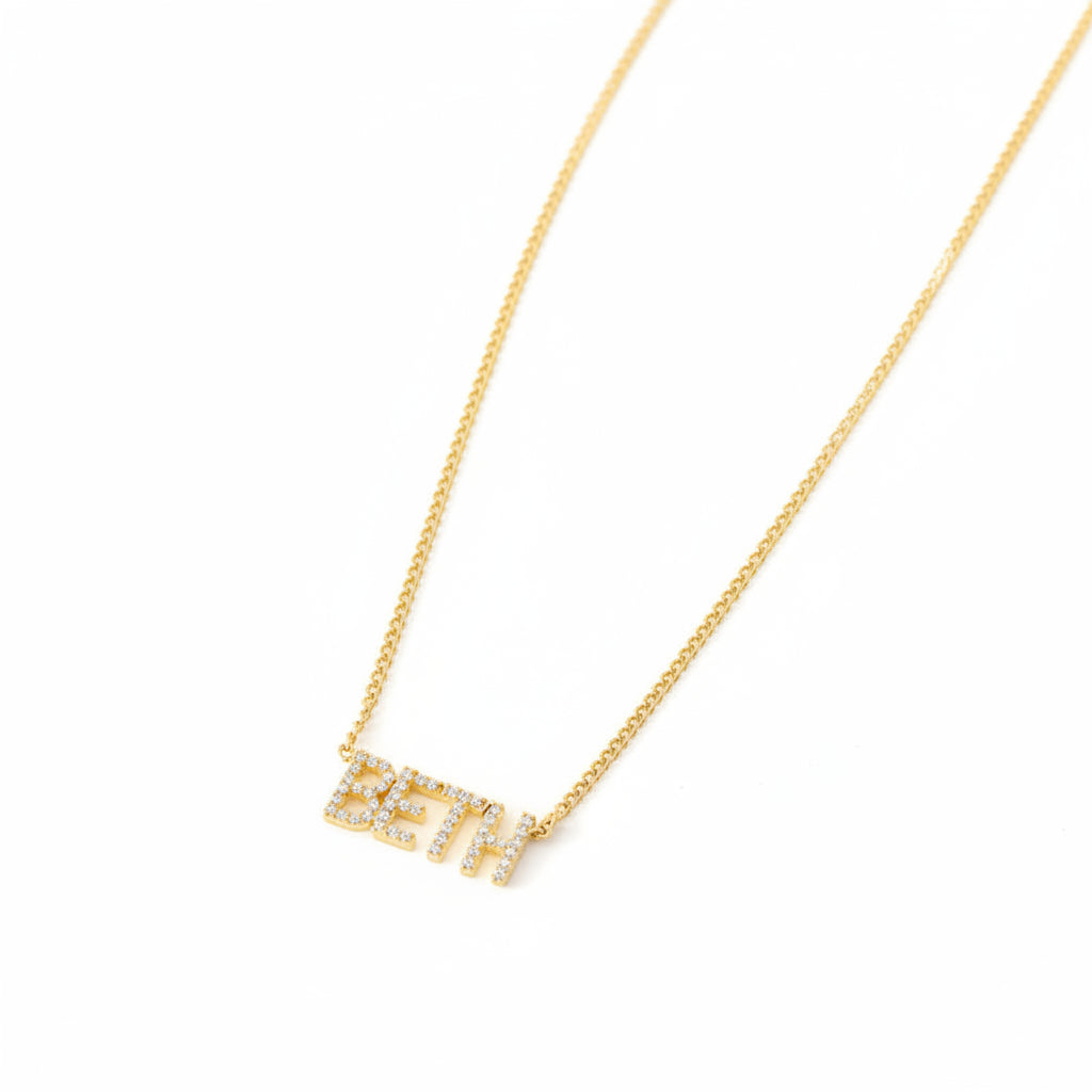 Personalized 925 sterling silver name necklace with zircon details. Adjustable 21cm to 50cm chain. Comes in a gift box.