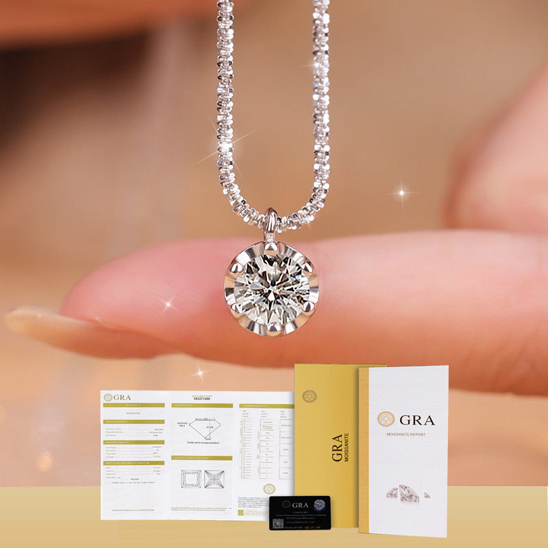 White moissanite pendant necklace with GRA certificate