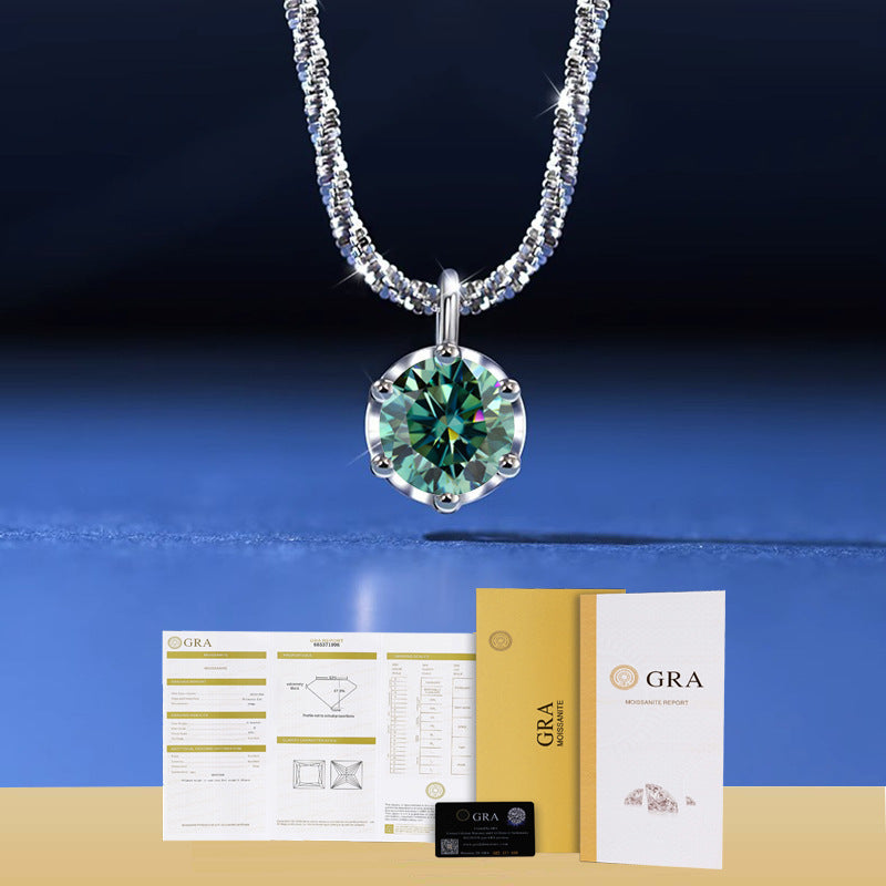 Green moissanite pendant necklace with GRA certificate and gift box