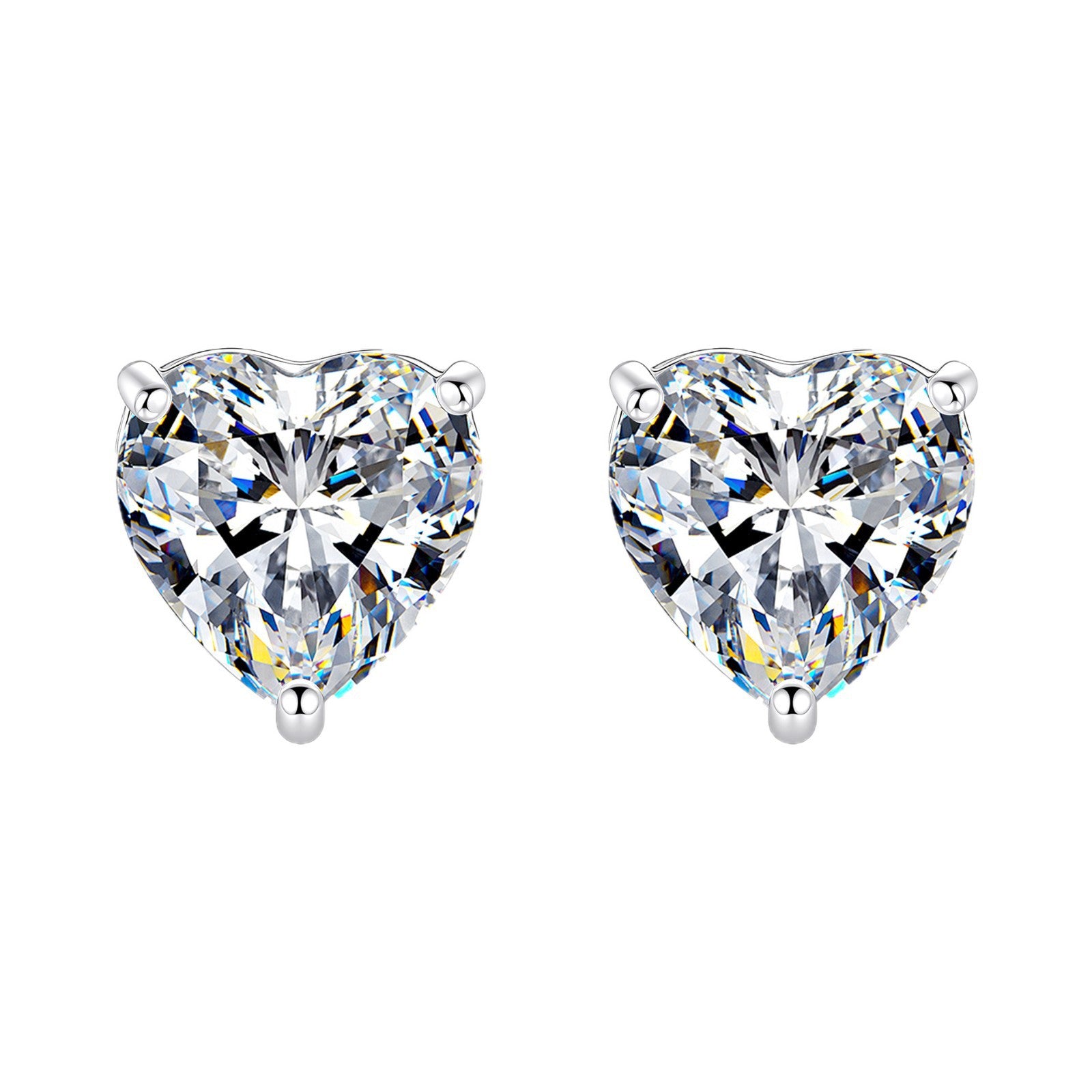 Heart-shaped diamond stud earrings on a white background