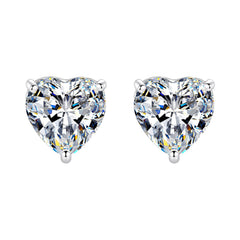 Heart-shaped diamond stud earrings on a white background