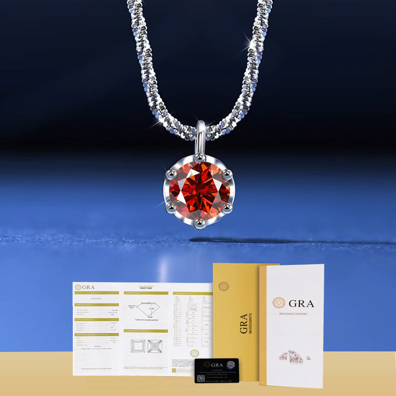 Red moissanite pendant necklace with GRA certificate