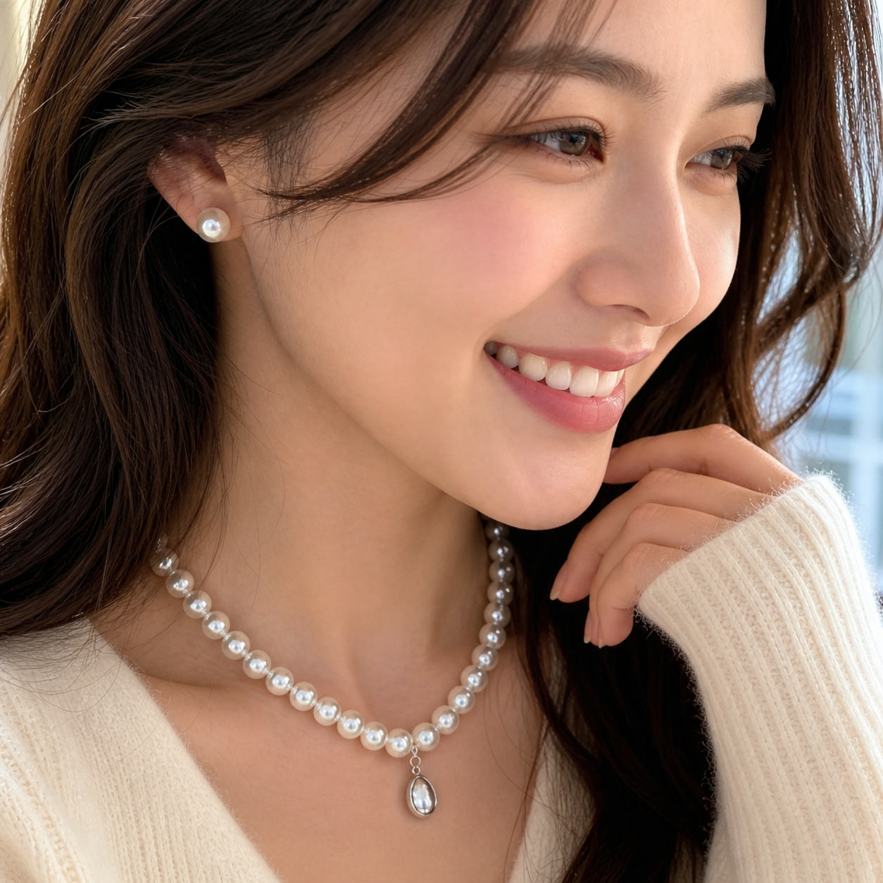 Freshwater pearl necklace, 925 sterling silver chain