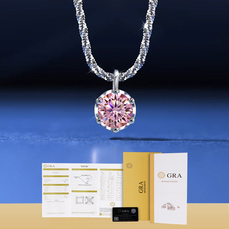 Pink moissanite pendant necklace with GRA certificate and gift box