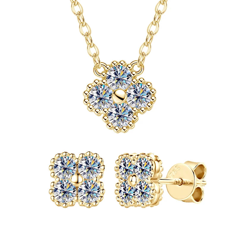 Clover moissanite necklace, earrings, and bracelet set