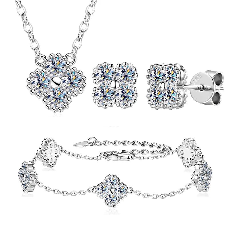 Moissanite clover bracelet with sterling silver chain
