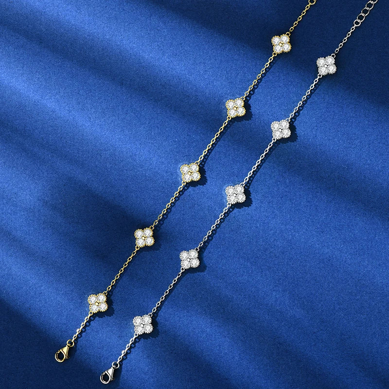 Four-leaf clover moissanite necklace, 925 sterling silver