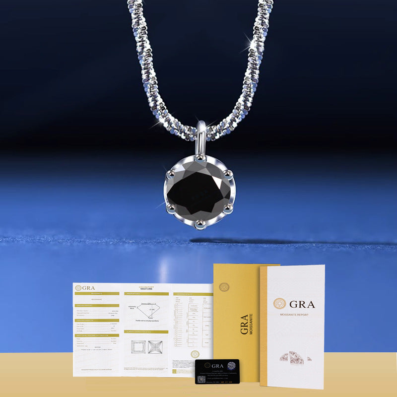 Black moissanite pendant necklace, 925 sterling silver